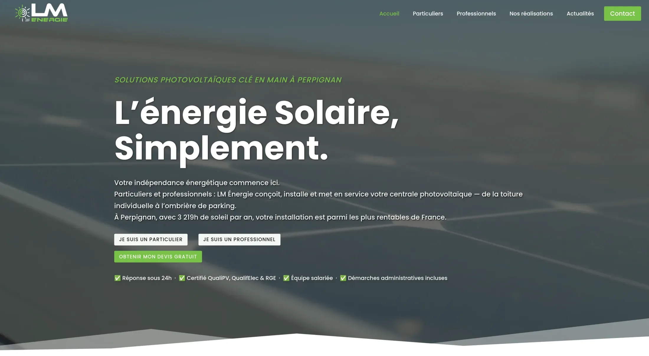 Page d'accueil du site LM Énergie.