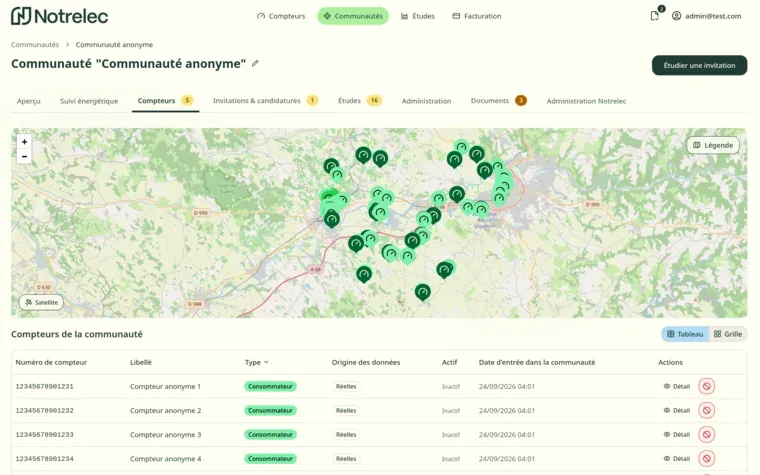 Interface de la plateforme Notrelec.
