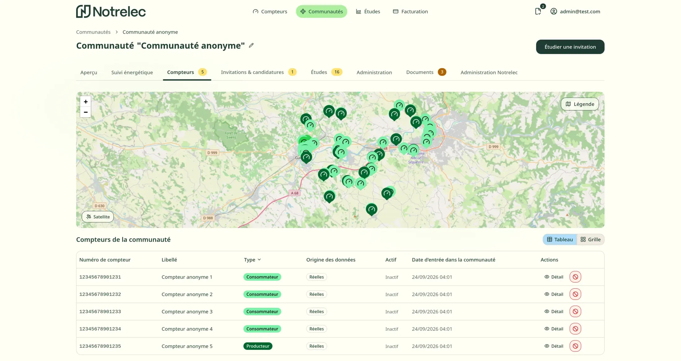 Interface de la plateforme Notrelec.